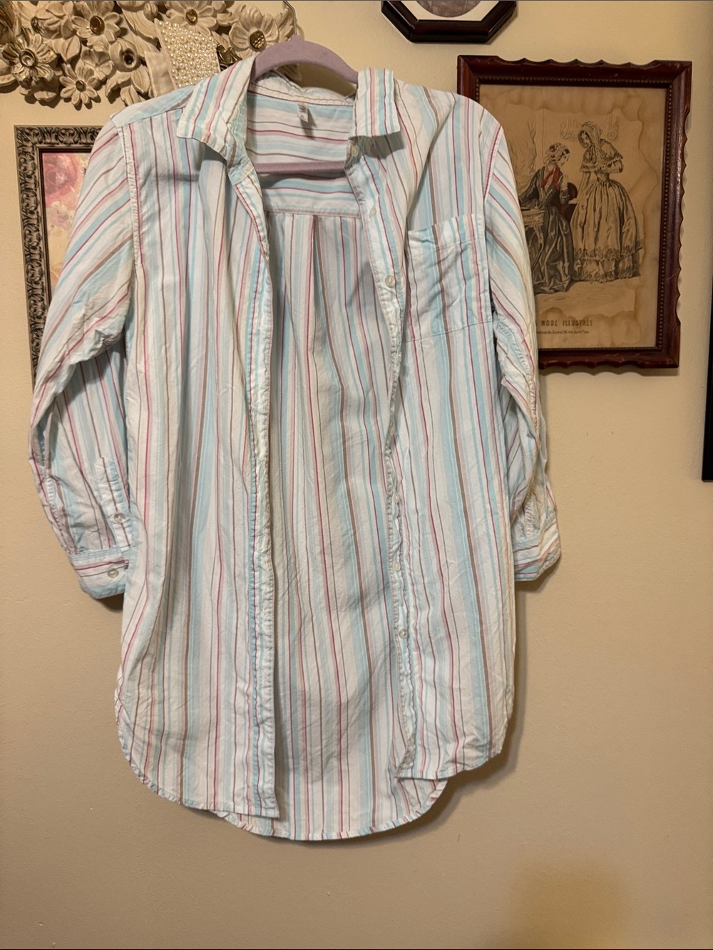 Jockey Striped Button-Down Pajama Shirt Dress